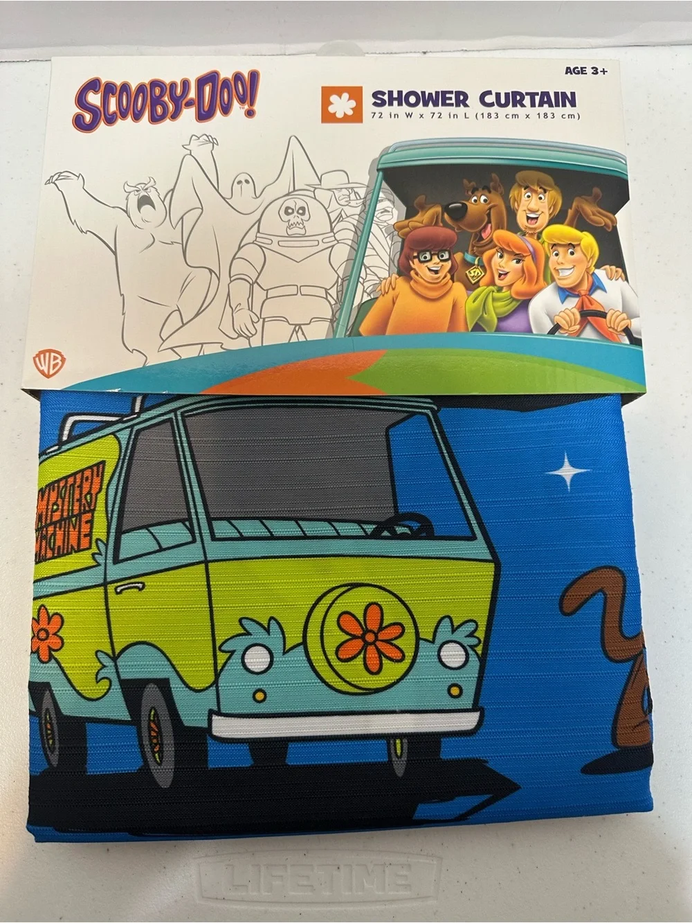 Scooby-Doo Mystery Machine Fabric Shower Curtain 72x72 Blue Haunted House NEW